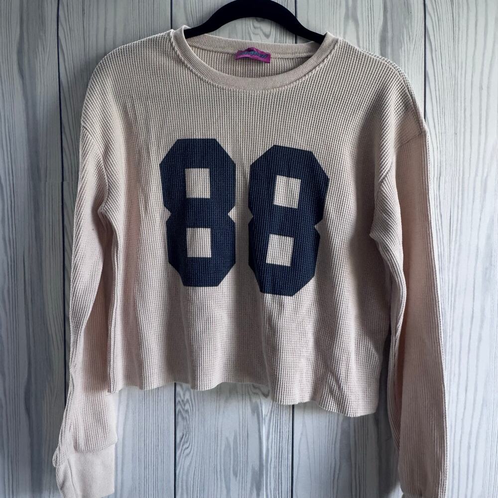 Edikted 88 Waffle Knit Womens Top Size Small Ivory Blue